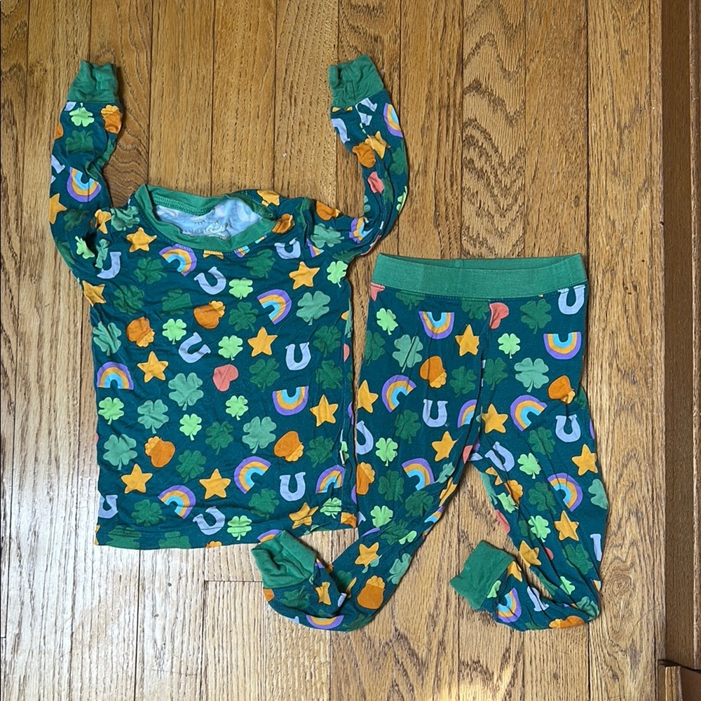 Little Sleepies Green Kids Pajamas with Colorful Patterns